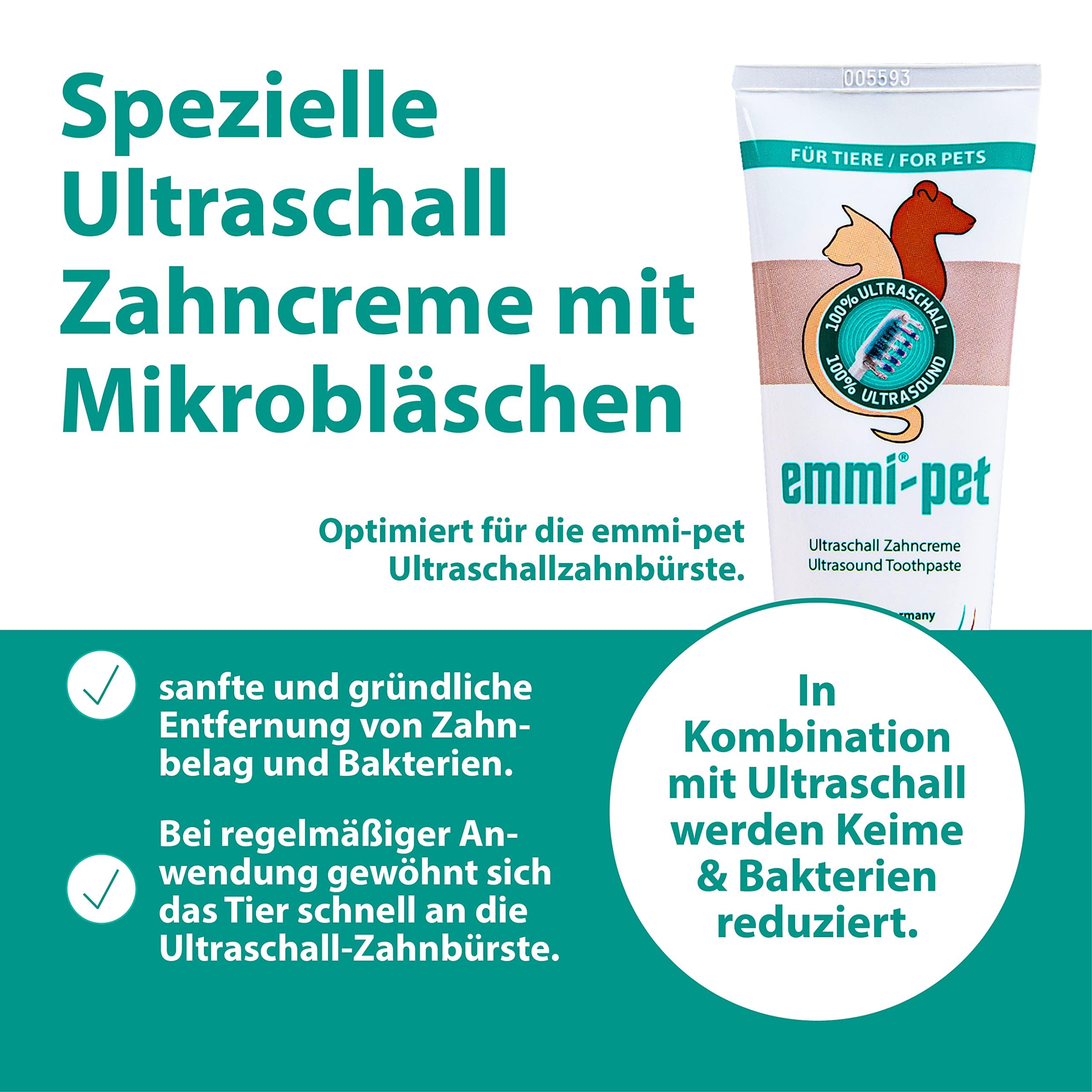 Emmi-pet 2.0 PRO+ Oral & Skin Care Set Electric Toothbrush Set for Pets. Patented 100% ultrasonic no Brushing Technology deep-Cl